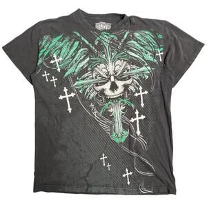 Y2K MMA Elite Reaper Cross Y2K Embellished Cyber Grunge T-Shirt Size M